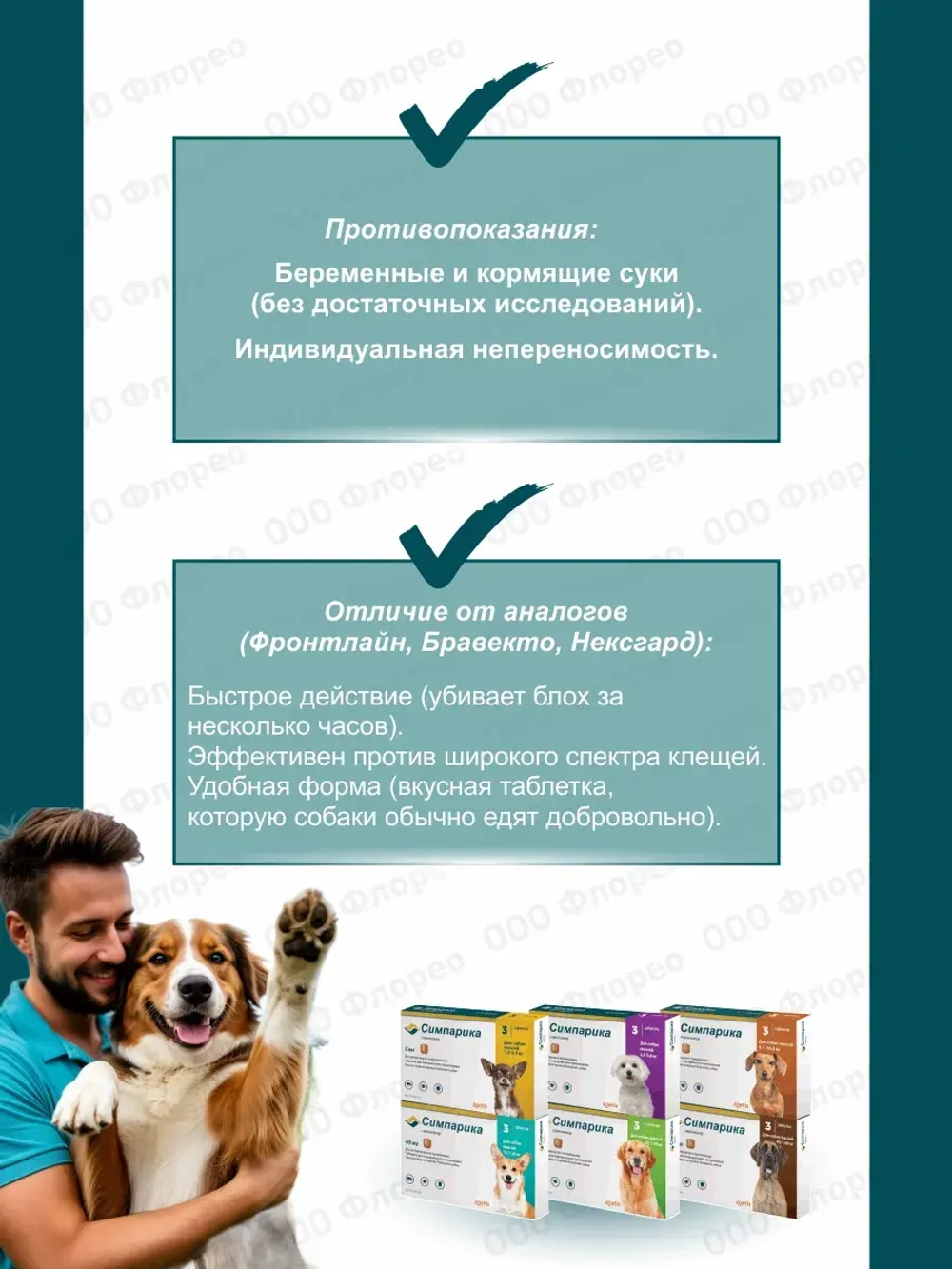 Симпарика таблетки от блох и клещей (до 40 кг), 3 таблетки.