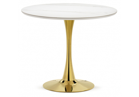 Керамический стол Woodville Тулип 90х73 белый мрамор, золото