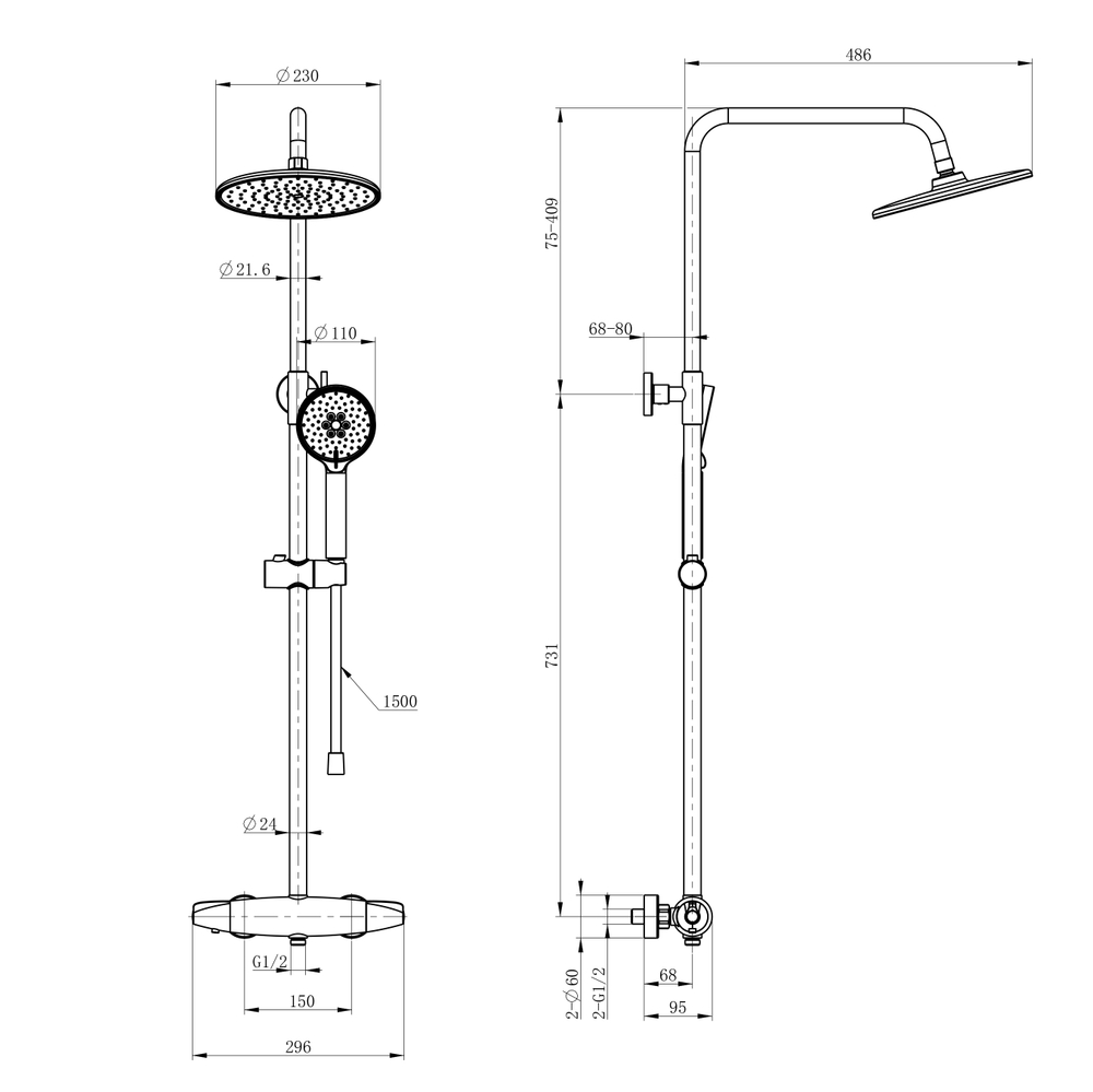 Душевая система с термостатом WONZON & WOGHAND CAPSULE, Хром (WW-B3031-A-CR)