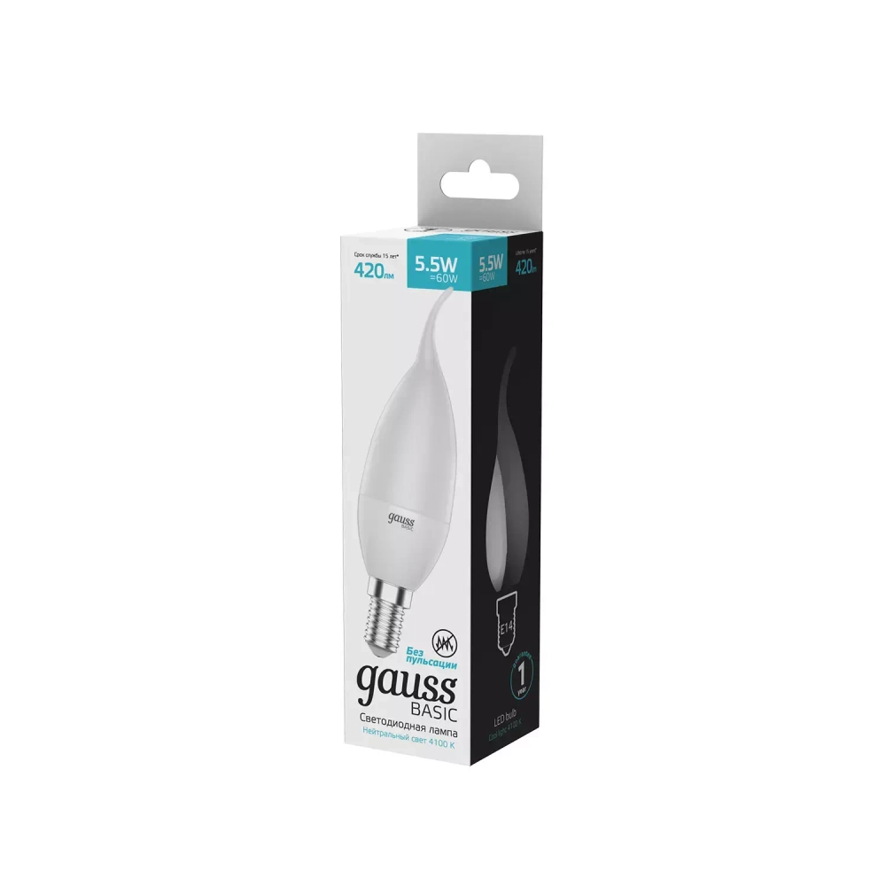 Лампа Gauss LED Basic Свеча 5.5W E14 420lm 4100K  1033126