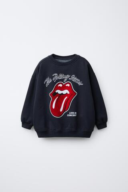 ZARA ТОЛСТОВКА С ФЛОКОВЫМ ПРИНТОМ ROLLING STONES ©, ЧЕРНЫЙ