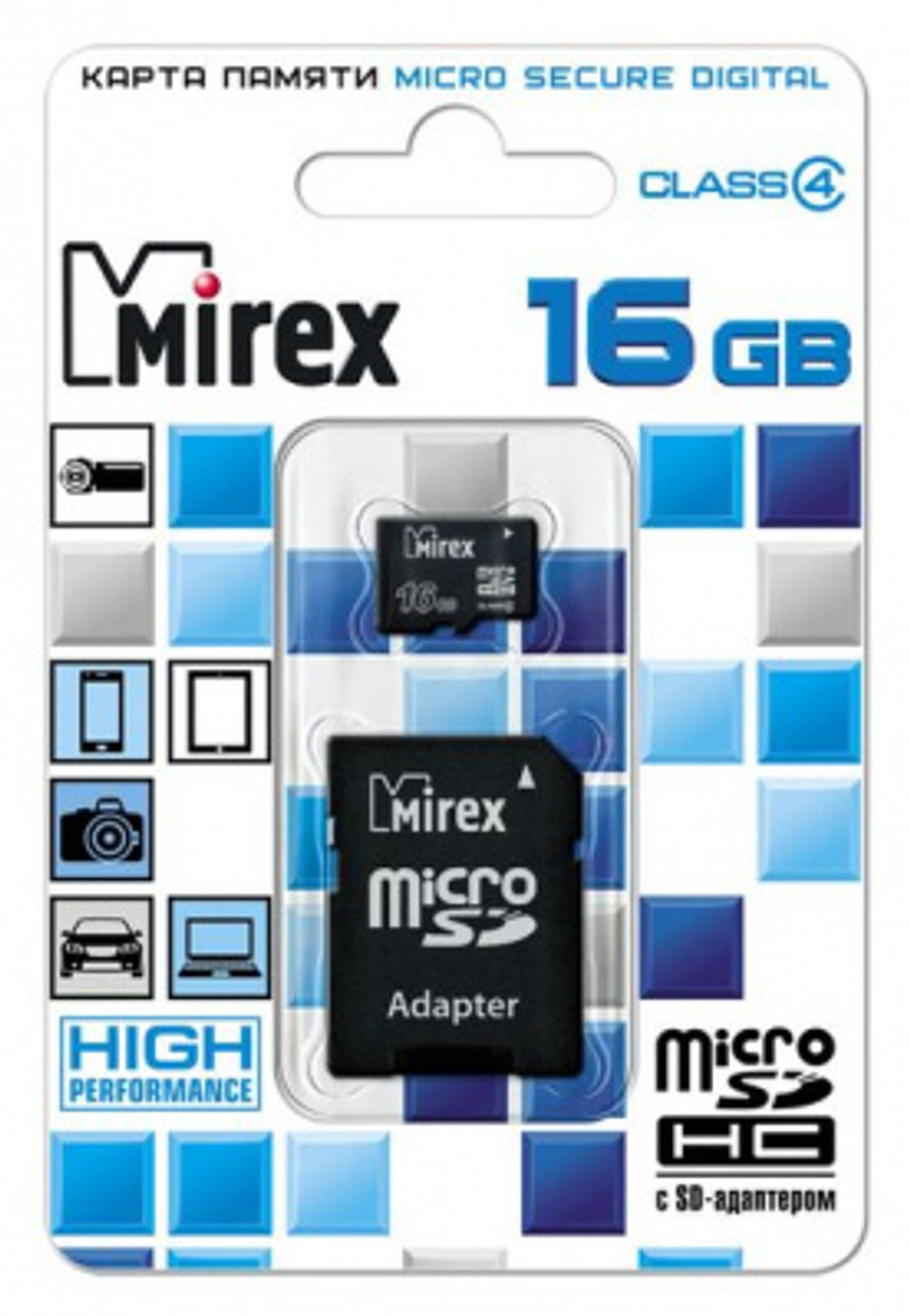 Карта памяти 16GB Class 4 MIREX +SD adapter