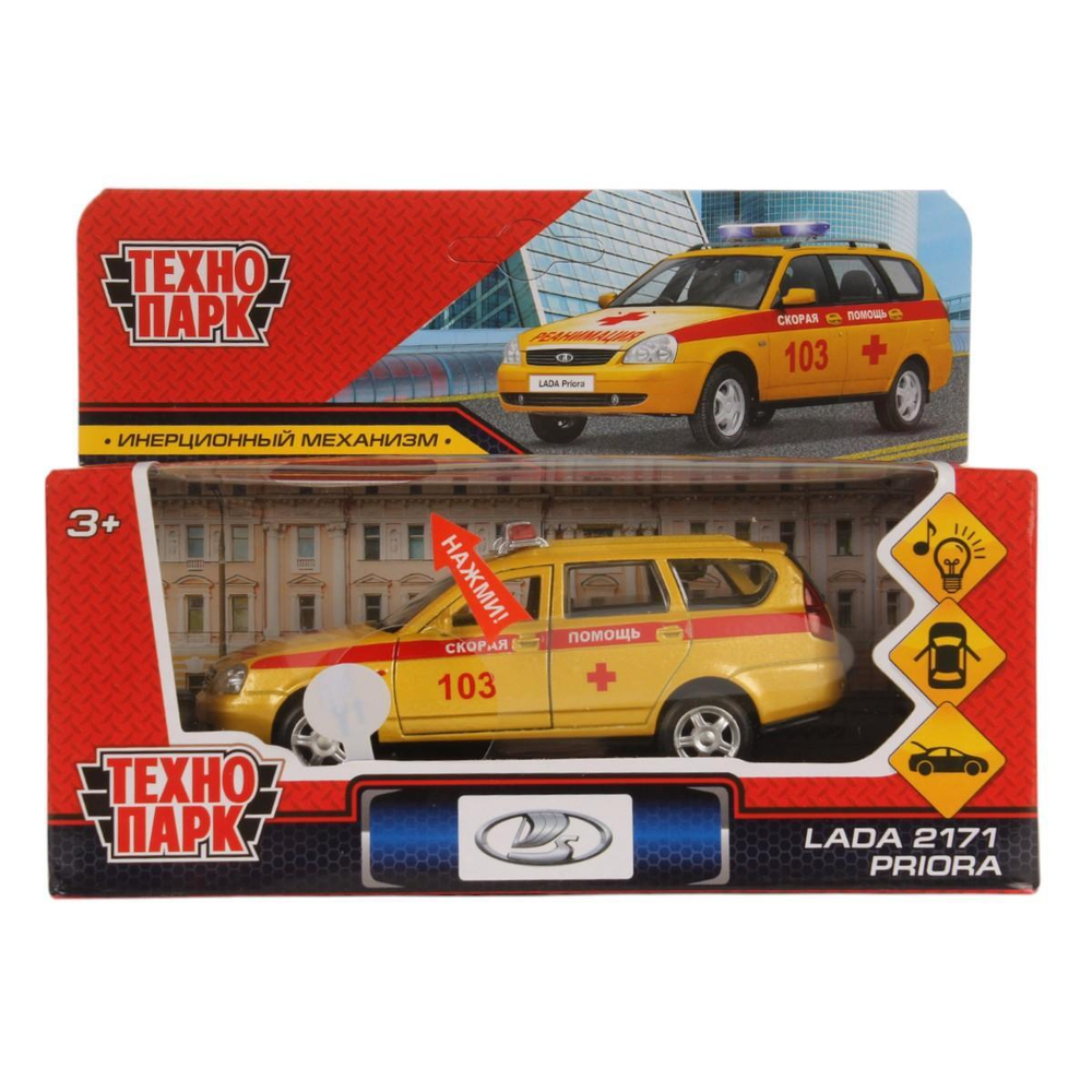 Модель ин. мет. "Lada 2171 Priora. Реанимация" 12см.свет-звук, двери, багаж, в коробка PRIORAWAG-12SLAM