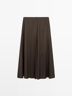 Massimo Dutti Юбка миди из атласа с карманами, шоколадный