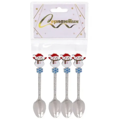 Набор ложек для десерта 4шт «Снеговик», цвет серебро