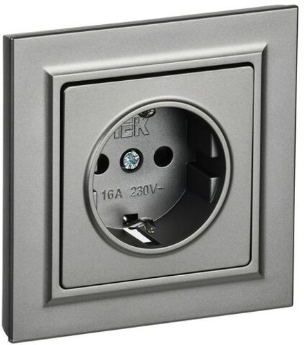 Розетка СП BRITE РСР14-1-0-БрС 16А в сборе с заземл. защ. шторки сталь IEK BR-R14-16-K46-F