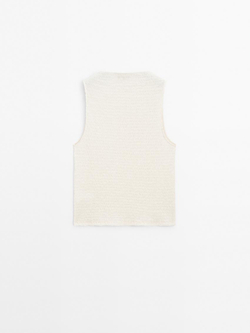 Massimo Dutti Топ из рельефного смесового хлопка, натуральный, кремовый