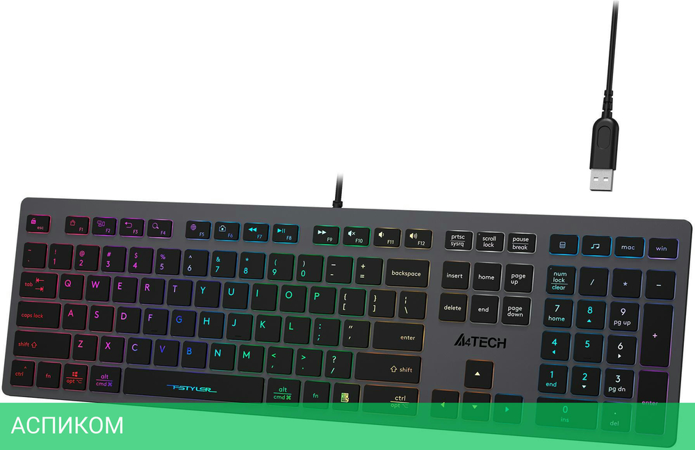 Клавиатура A4Tech Fstyler серый/неоновая подсветка (FX60H GREY/NEON)