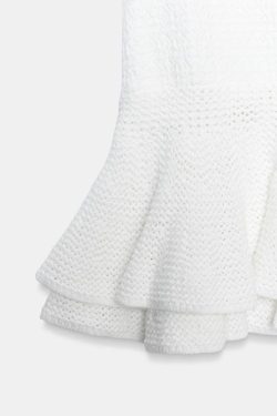 ZARA ТРИКОТАЖНАЯ МИНИ-ЮБКА С ВОЛАНАМИ, БЕЛЫЙ