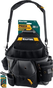 KRAFTOOL KPB-20 с быстросъёмным креплением FastClip, плечевой ремень, 20 карманов и петель, 320 х 310 мм, поясная сумка (38767)
