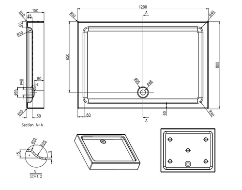 Душевой поддон Azario 800х1200х150 R/L, для VANCOUVER 1131/VICTORIA 1131
