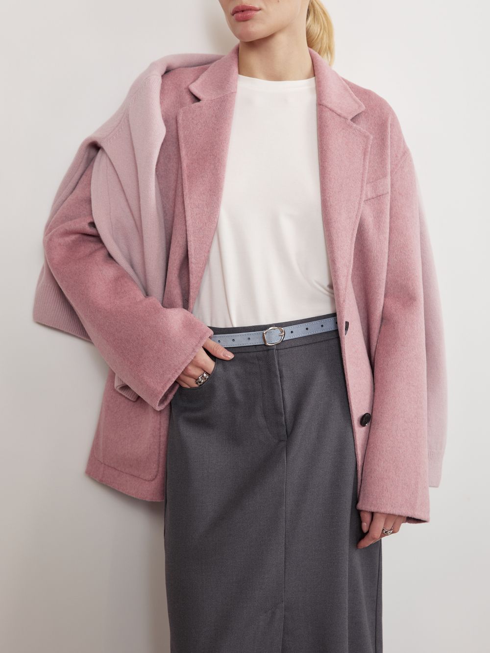 БАЗОВЫЙ ТОНКИЙ РЕМЕНЬ С МЯТОЙ ПРЯЖКОЙ ЗАМША ГОЛУБОЙ