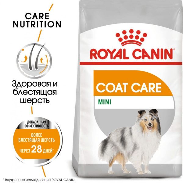 Сухой корм Royal Canin Mini Coat Care для взрослых и стареющих собак мелких размеров (весом от 1 до 10 кг) в возрасте 10 месяцев и старше, с тусклой и сухой шерстью
