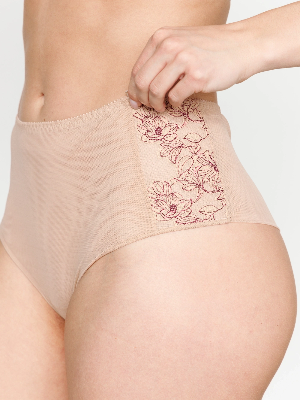 Трусы Zebra бразилиана с высокой линией талии (скин/бургундия)