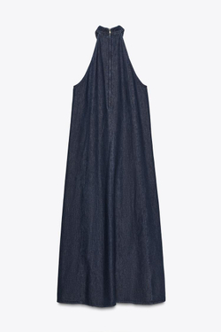 ZARA ДЖИНСОВОЕ ПЛАТЬЕ-ХАЛТЕР TRF, МОРСКОЙ СИНИЙ