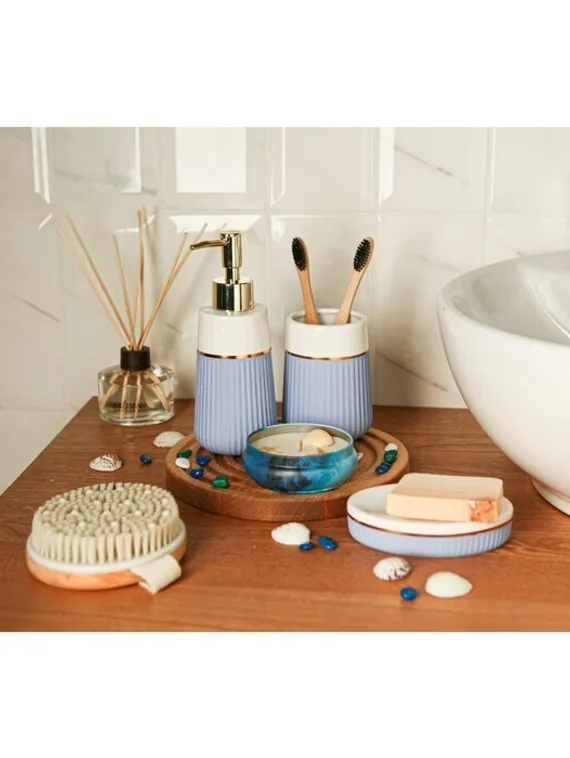 Набор аксессуаров для ванной комнаты SAVANNA Grace, 3 предмета (дозатор для мыла 290 мл, стакан, мыльница), цвет сиреневый,белый