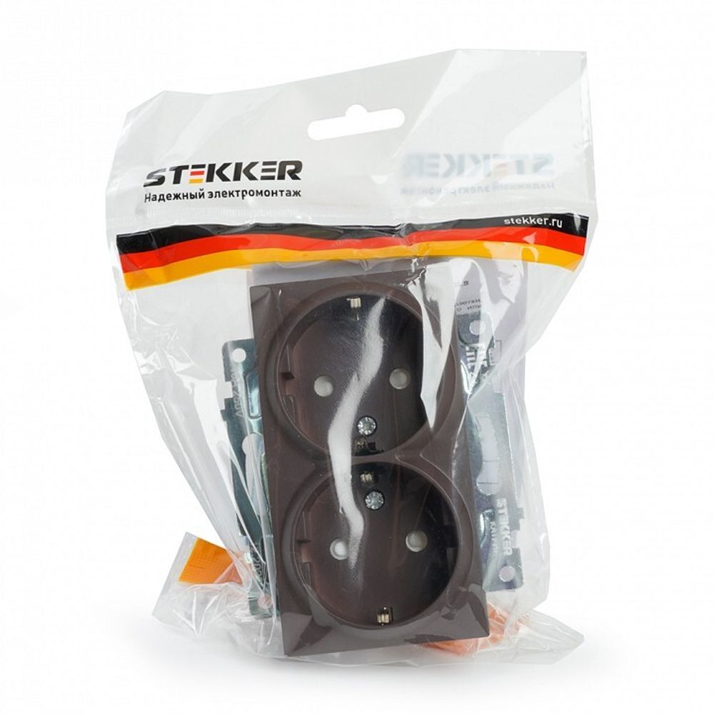 Розетка двойная с заземлением и со шторкой, без рамки Stekker Катрин 49030