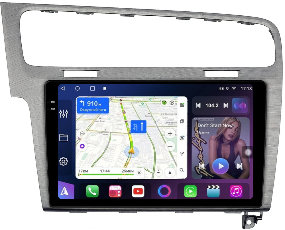 Магнитола для Volkswagen Golf 7 2012-2020 (рамка серебро) - FarCar BM10-257S монитор 10.36" QLED на Android 14, TS10, 4+32Гб, CarPlay, 4G SIM-слот