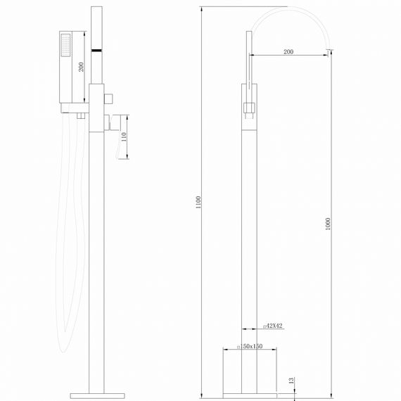 Смеситель ABBER Wasserfall AF8615SP напольный для ванны с душем, сатин