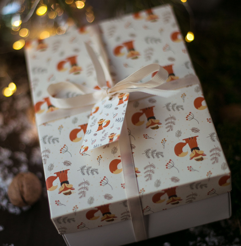 коробка КС-03 (15х20х8) Лисы БЕЛОЕ дно