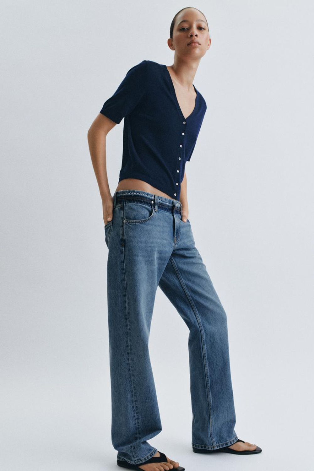 ZARA КАРДИГАН ИЗ 100% ЭКСТРАТОНКОЙ ШЕРСТИ С КОРОТКИМ РУКАВОМ, МОРСКОЙ СИНИЙ