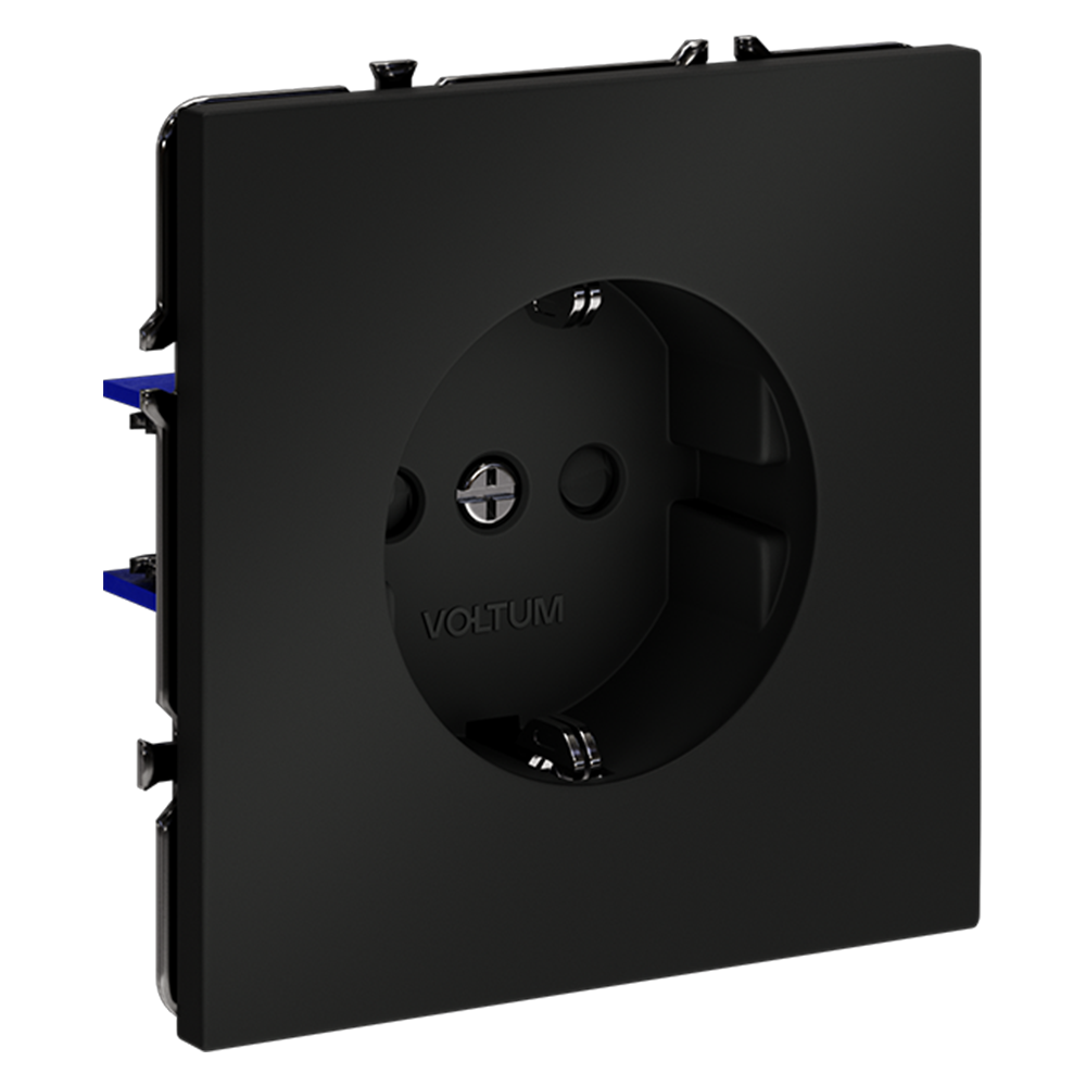 Розетка встраиваемая VOLTUM S70 с заземлением и защитными шторками, 16А, (черный матовый)