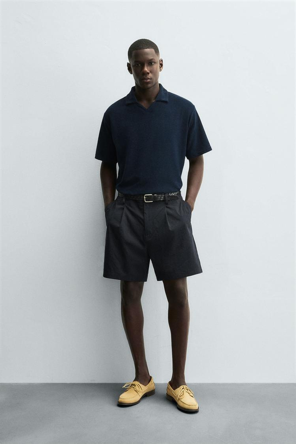 ZARA ПОЛО REGULAR FIT ИЗ МАХРОВОЙ ТКАНИ, МОРСКОЙ СИНИЙ