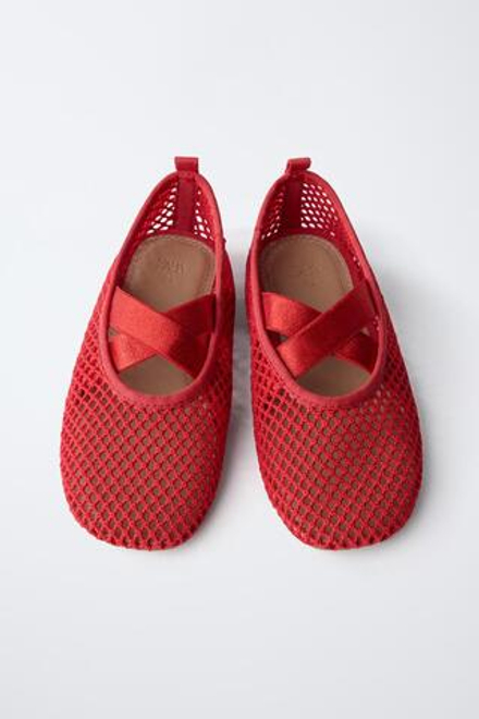 ZARA БАЛЕТКИ ИЗ СЕТЧАТОЙ ТКАНИ, КРАСНЫЙ