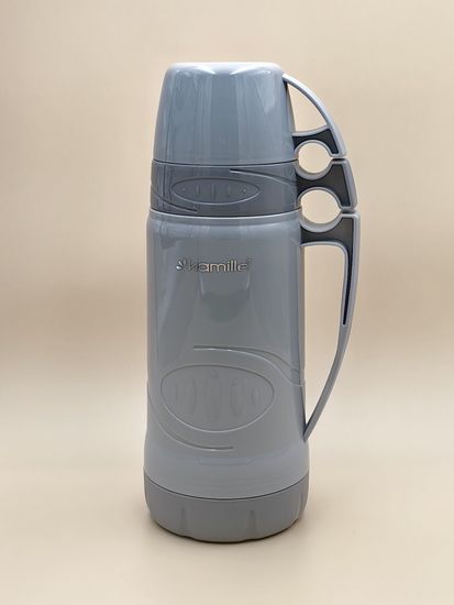 Термос 1 л. со стеклянной колбой Kamille KM 2031 пластиковый, 2 чашки