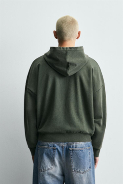 ZARA КОМБИНИРОВАННАЯ ХУДИ ВАФЕЛЬНОЙ СТРУКТУРЫ С КАПЮШОНОМ, ХАКИ