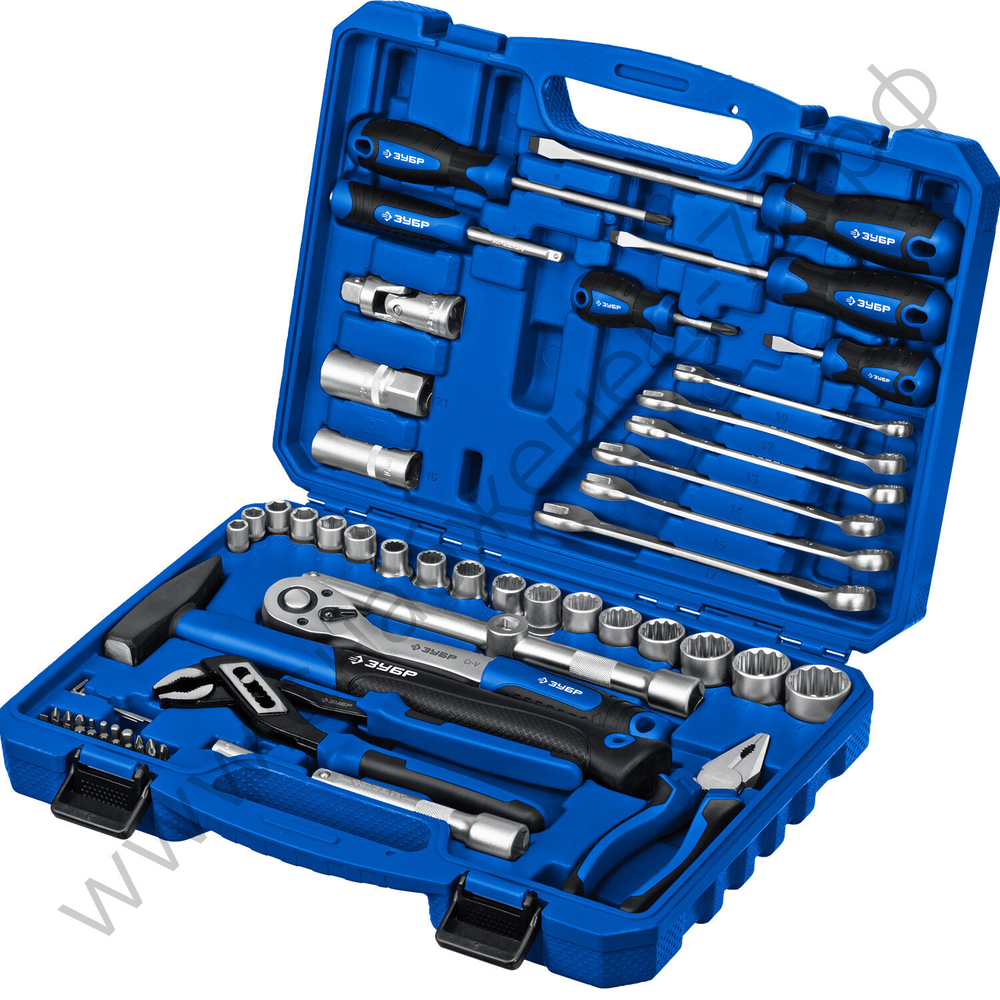 ЗУБР Универсал-63, 63 предм., (1/2″+ 1/4″), универсальный набор инструмента, Профессионал (27670-H58)