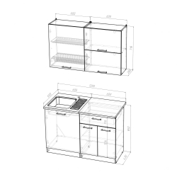 Кухонный гарнитур Алина лайт 1200 мм, каркас ЛДСП, фасад ЛДСП, Белый/Пайн белый