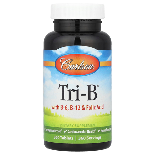 Carlson, Tri-B® с витаминами B6, B12 и фолиевой кислотой, 360 таблеток
