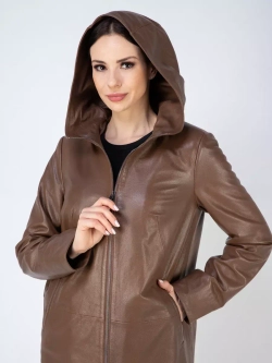 Плащ осенний кожаный с капюшоном