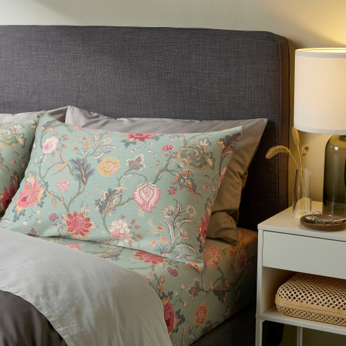 Простыня на резинке IKEA NASSELKLOCKA (НАССЕЛКЛОКА), Зеленый с рисунком, 180х200 см