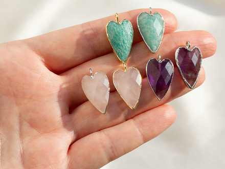 Подвеска "Сердце" в оправе, из розового кварца