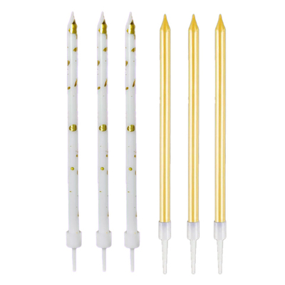 Свечи тортово-коктейльные Белые с золотом микс с держателями