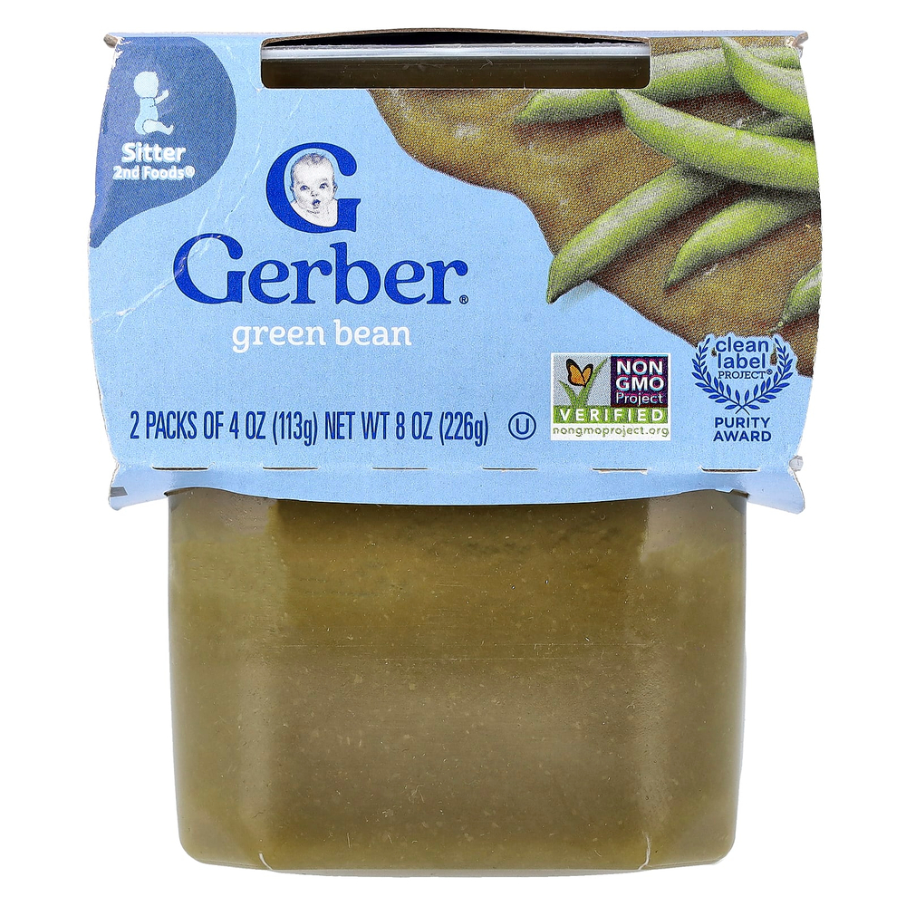 Gerber, 2nd Foods®, детское питание, зеленая фасоль, 2 упаковки по 113 г (4 унции)