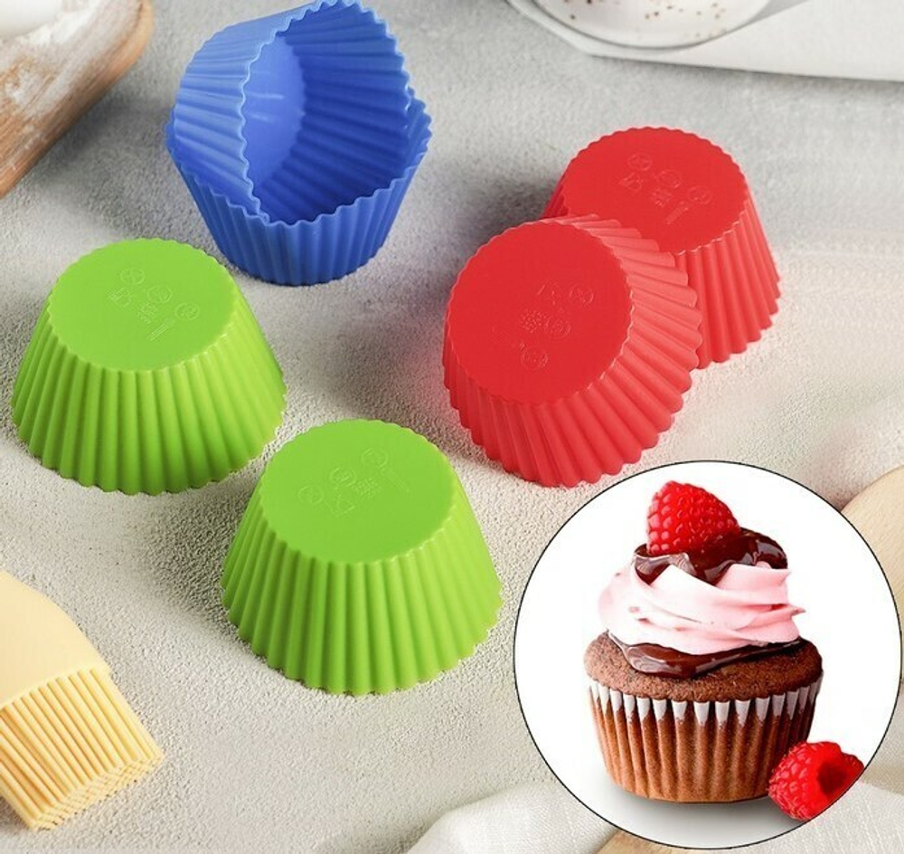 Набор силиконовых форм для капкейков 7х3.5 см  12 шт, цвета МИКС