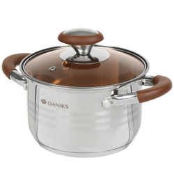 Кастрюля нерж, 2 л, крышка стекло, Daniks, Веллингтон, GS-01415-16CA, индукц