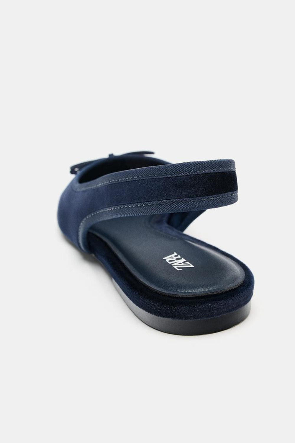 ZARA БАРХАТНЫЕ БАЛЕТКИ БЕЗ ЗАДНИКА, СИНИЙ