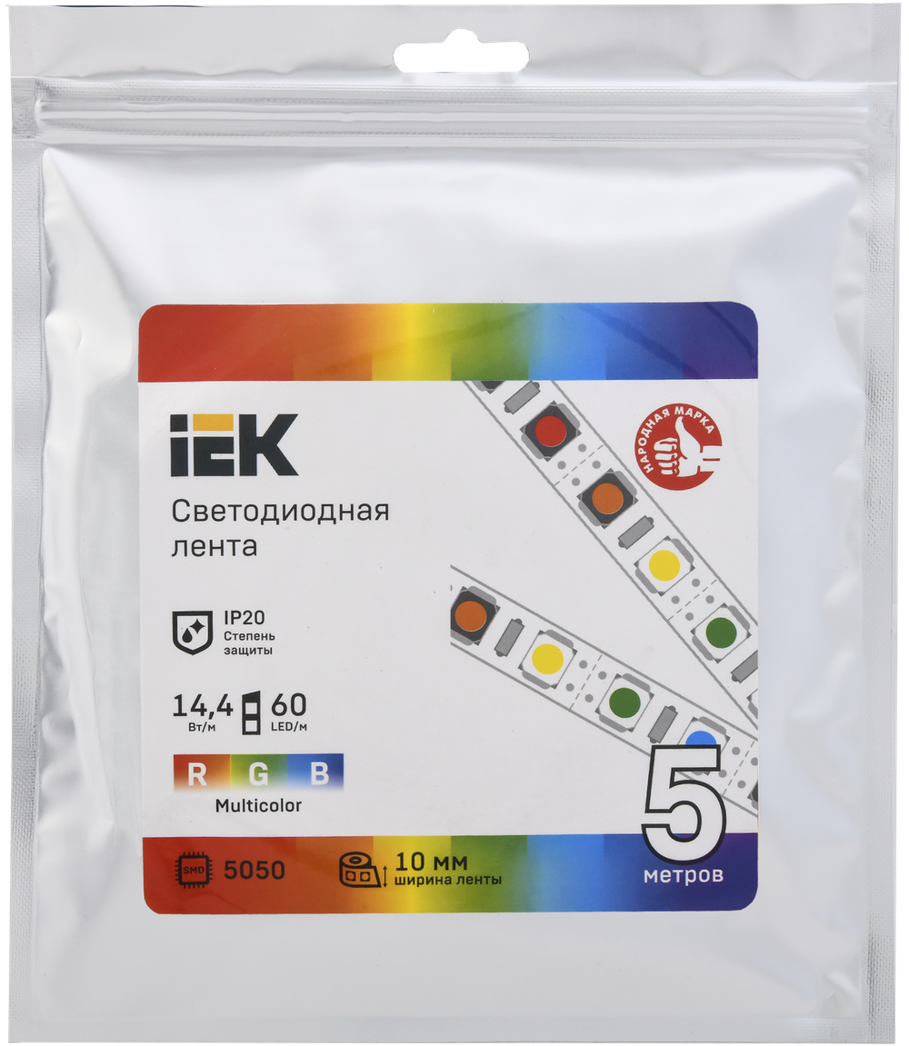 Лента светодиодная 5м LSR-5050RGB60-14,4-IP20-12В IEK