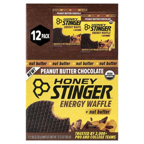 Honey Stinger, Energy, вафли с ореховой пастой, арахисовая паста и шоколад, 12 вафель по 30 г (1,06 унции)