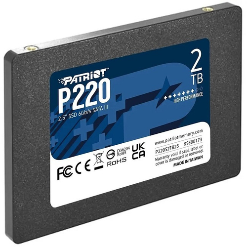 Жесткий диск SSD 2.5" 2Tb Patriot P220, 550/500MBs, 50000 IPOS, TLC 3D NAND, SATA-III (P220S2TB25)