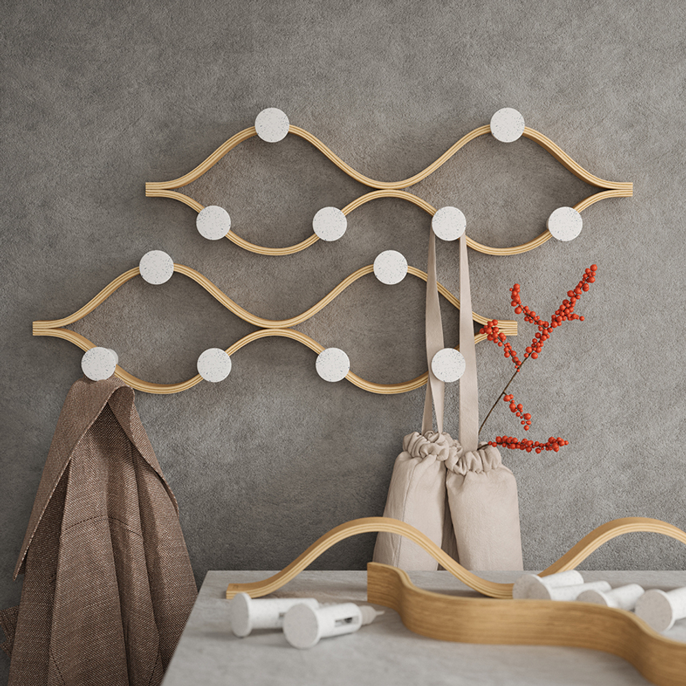 Вешалка настенная Montage, 6 крючков, натуральное дерево/белая