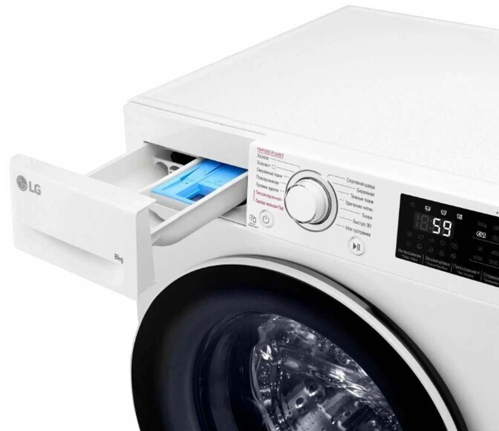 Стиральная машина LG F4M5TSFW белая,8кг,1400об,черный люк,с дисплеем,дозагрузка белья,стиральная машина спаром
