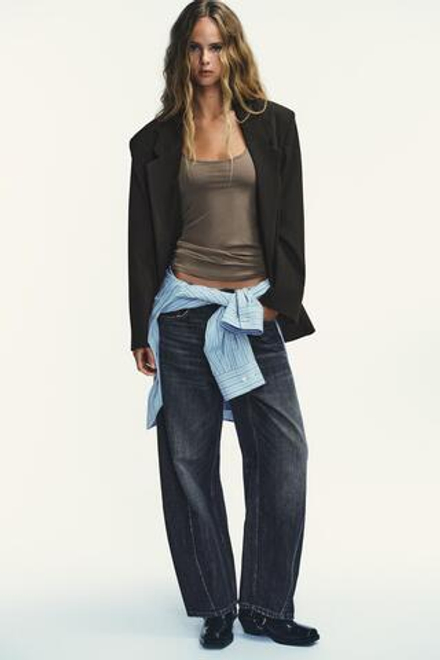 ZARA БЛЕЙЗЕР OVERSIZE В ПОЛОСКУ, КОРИЧНЕВЫЙ