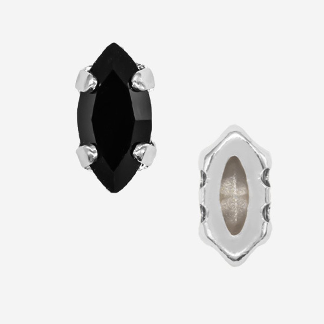 Кристалл Маркиз (Marquise Fancy Stone) в цапах, оттенок "Jet", 8*4мм, родирование