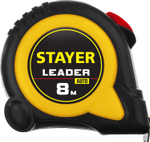 STAYER LEADER 8м / 25мм рулетка с автостопом в ударостойком обрезиненном корпусе