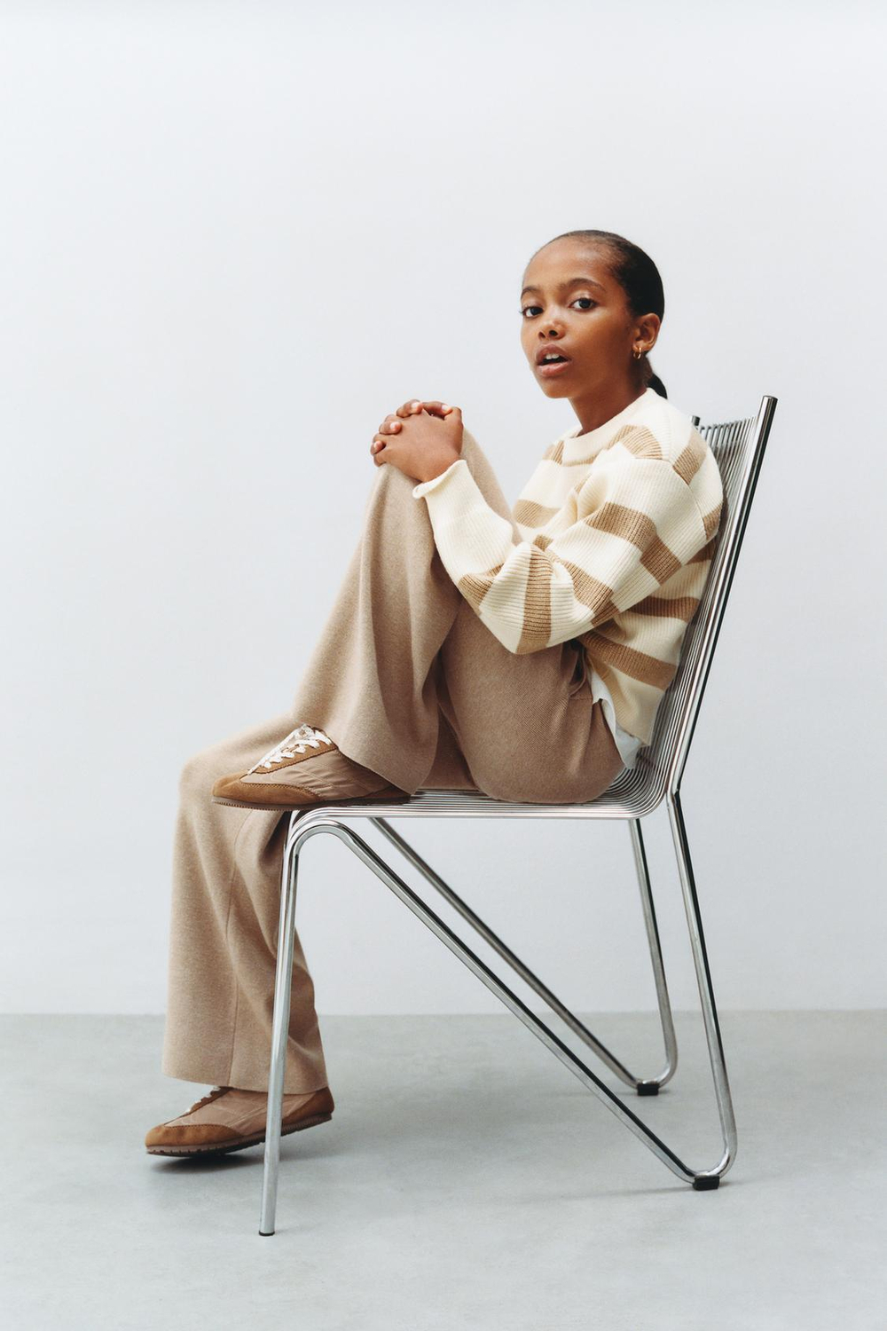 ZARA ТРИКОТАЖНЫЕ БРЮКИ WIDE LEG, МЯГКИЙ КАШТАНОВЫЙ